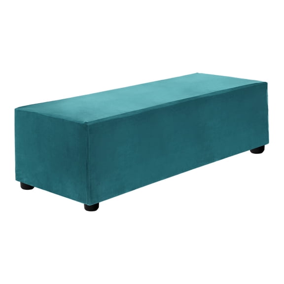 Stretch Ottoman Cover Rectangular Square Ottoman Slipcover with Elastic for Foot Stool Living Room Bedroom Fit Length 101-127cm / 39.76"-50", L-Large, Blue