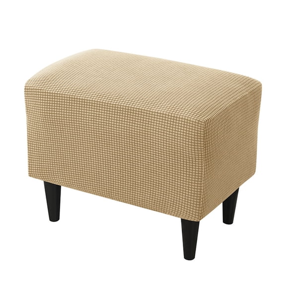 Stretch Ottoman Cover Slipcover Rectangle,Jacquard Fabric Sofa Slipcovers Stool Cover Footstool Protector Covers,Thick Soft Removable-Khaki-Ottoman