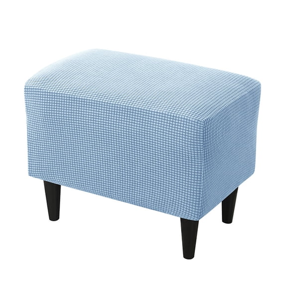 Stretch Ottoman Cover Slipcover Rectangle,Jacquard Fabric Sofa Slipcovers Stool Cover Footstool Protector Covers,Thick Soft Removable-Sky Blue-Ottoman