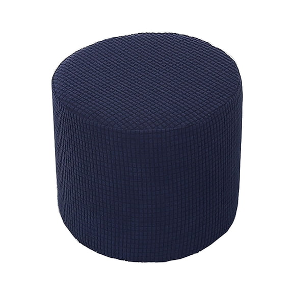 Stretch Ottoman Slipcovers, Soft Non Slip Ottoman Cover With Elastic Bottom Jacquard Footstool Protect Furniture Protector Covers, Washable-Navy-Round