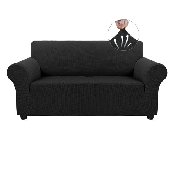 Stretch Oversized Slipcover Sofa Cover Furniture Protector Couch Soft with Elastic Bottom for Kids Polyester Spandex Jacquard Fabric Small Checks blackDouble sofa (within 145-185cm)