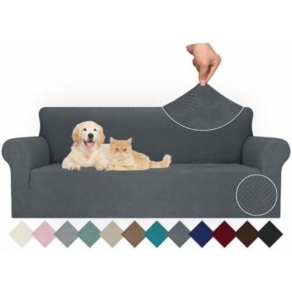 Stretch Oversized Sofa Covers 1 Piece 4 Seater Couch Covers Jacquard Universal Sofa Slipcovers for Extra Large Funiture Protector for Kids, Pets (X Large, Dark Gray Rhomb)