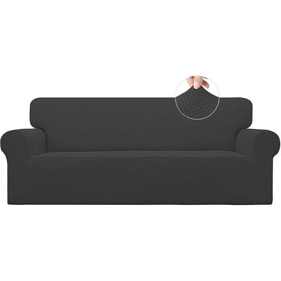 Stretch Oversized Sofa Slipcover 1-Piece Cover Furniture Protector Couch Soft with Elastic Bottom for Kids, Polyester Spandex Jacquard Fabric Small Checks Dark Gray