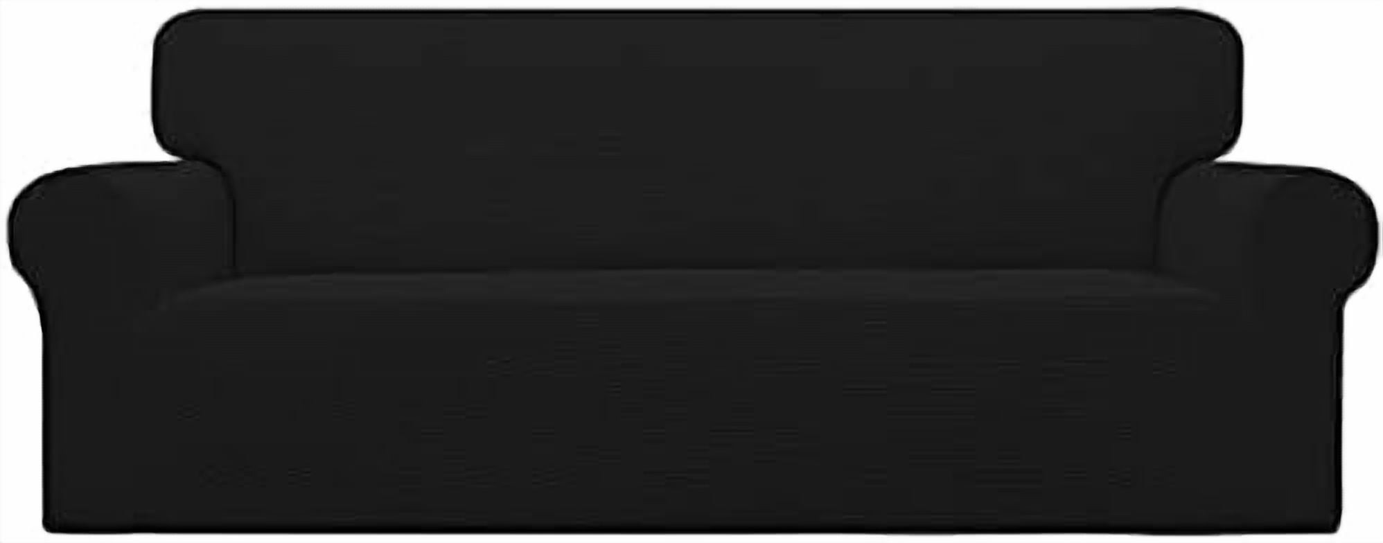 Stretch Oversized Sofa Slipcover 1-Piece Sofa Cover Furniture Protector Couch Soft with Elastic Bottom for Kids, Polyester Spandex Jacquard Fabric Small Checks Black