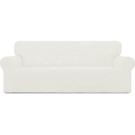 Stretch Oversized Sofa Slipcover 1-Piece Sofa Cover Furniture Protector Couch Soft with Elastic Bottom for Polyester Spandex Jacquard Fabric Small Checks Cream