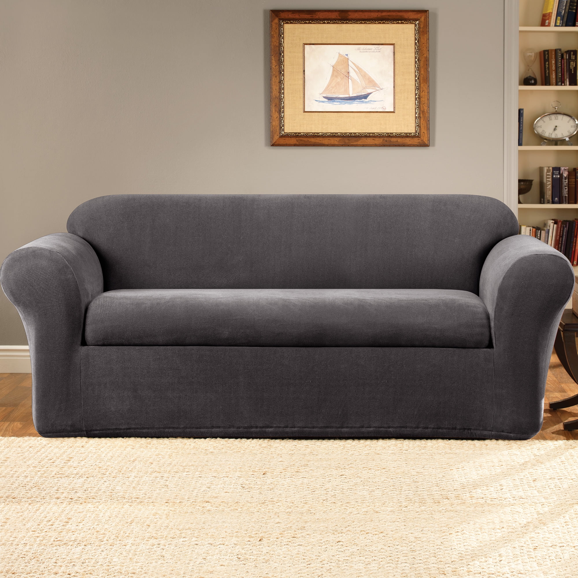 Gray Stretch Oxford Sofa Slipcover with Custom Fit