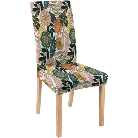 Stretch Parson Chair Slipcovers for Dining Room Set of 4,Boho Tropical Leaves Dining Chair Covers Colorful Jungle Flower Removable Chair Seat Protectors Covers for Kitchen,Wedding,Ceremony