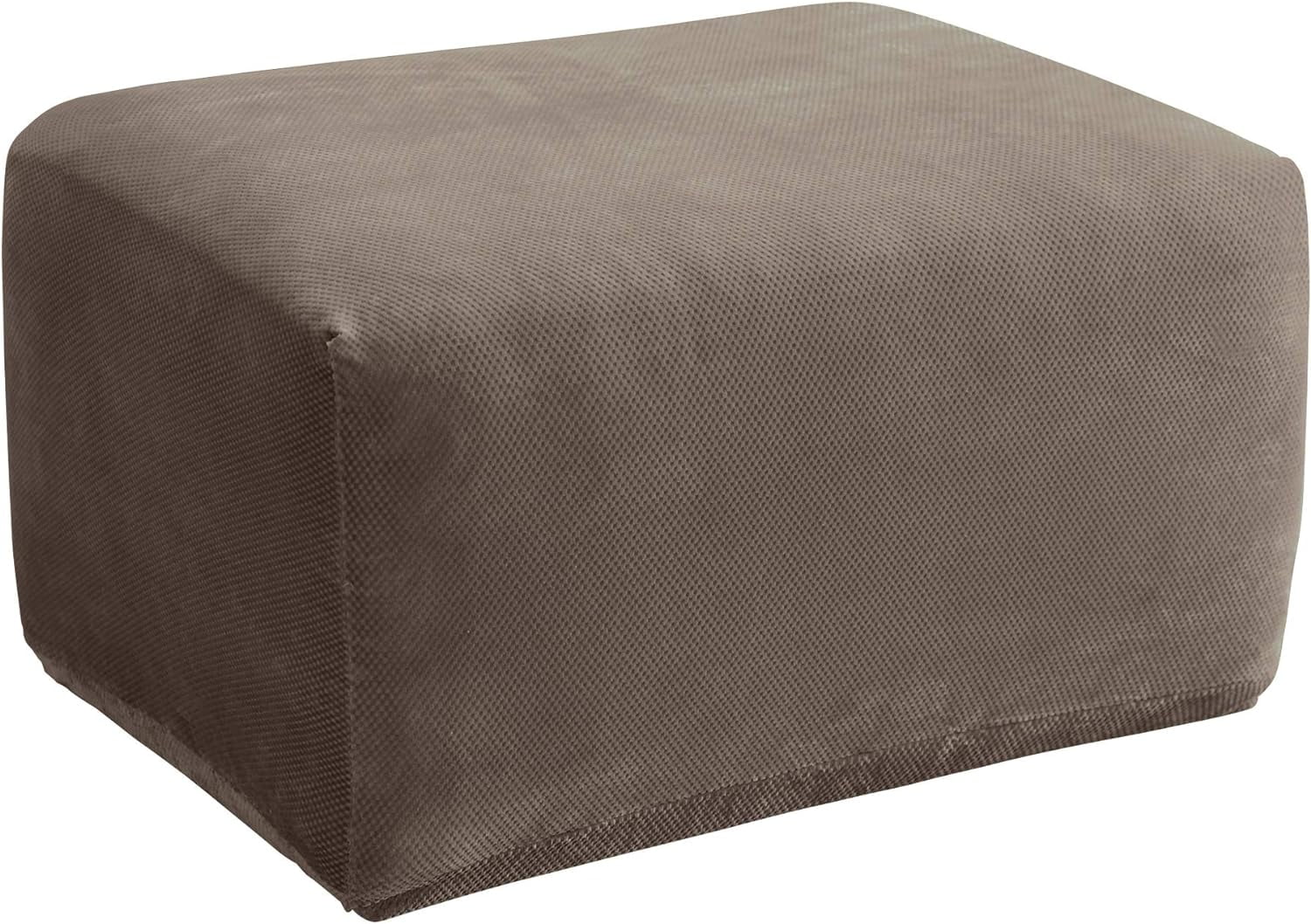 Taupe Stretch Pique Ottoman Slipcover with Elastic Bottom