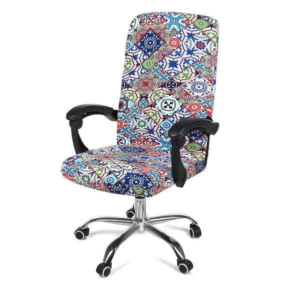 Stretch Printed Computer Office Chair Covers, Soft Fit Universal Desk Rotating Chair Slipcovers, Removable Washable Anti-Dust Spandex Chair Protector Cover with Zipper, Blue Green