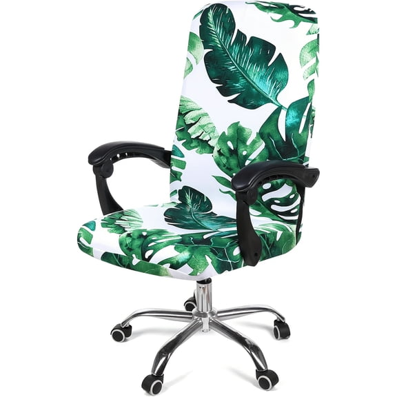 Stretch Printed Office Computer Chair Covers, Universal Desk Rotating Chair Slipcovers Removable Washable, Soft Fit Anti-Dust Spandex Protector Cover with Zipper