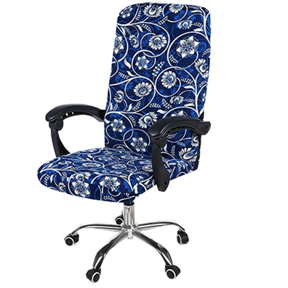 Stretch Printed Office Computer Chair Covers, Universal Desk Rotating Chair Slipcovers Removable Washable, Soft Fit Anti-Dust Spandex Protector Cover with Zipper