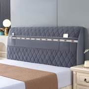 Stretch Quilted Headboard Cover with Storage Pockets - Fits Queen & King Size Beds - Washable Dust Protector for Wood, Upholstered, Leather Headboards 65cm H