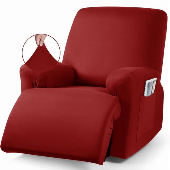 Stretch Recliner Couch Covers 4-Pieces Style Recliner Chair Covers Recliner Cover for Reclining Chair Slipcovers Feature Fitted Soft Washable, Home Room Office Decor (1 Seat, Red)