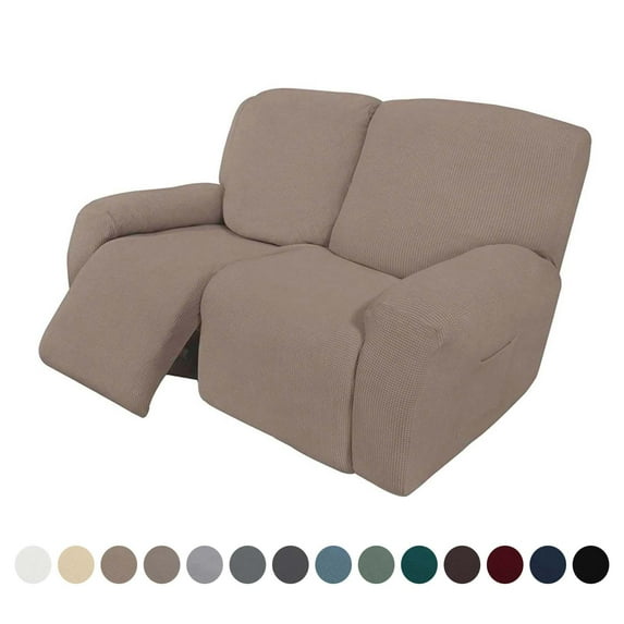 Stretch Recliner Slipcover For 2 Cushion, Elastic Bottom 6-Pieces Sofa Covers-Khaki