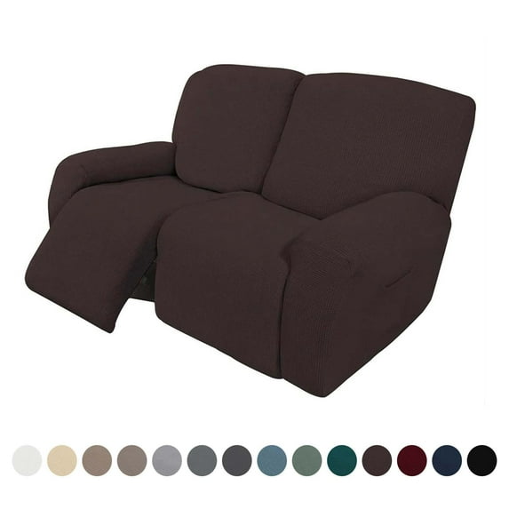 Stretch Recliner Slipcover For 2 Cushion, Elastic Bottom 6-Pieces Sofa Covers-brown