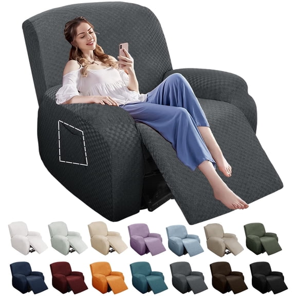 Stretch Recliner Slipcover Latest Jacquard Recliner Chair Cover with Side Pocket Anti-Slip Fitted Recliner Cover Couch Furniture Protector with Elastic Bottom