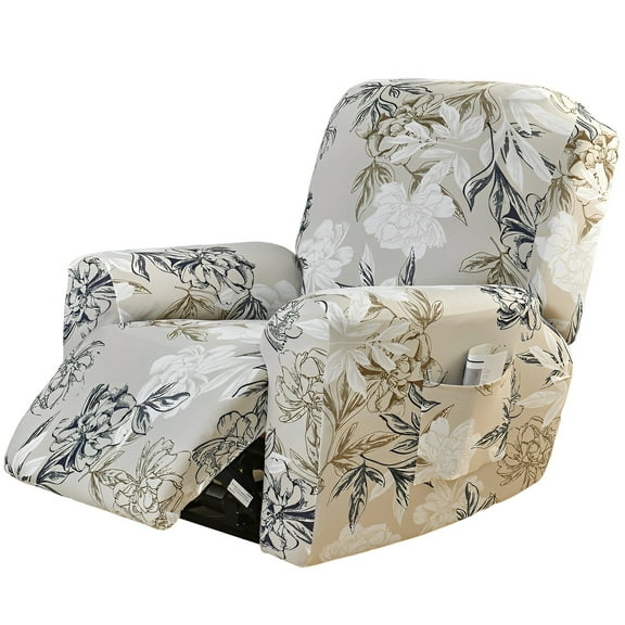 Stretch Recliner Slipcover with Pocket 4 Pieces Machine Washable Reclining Chair Slipcover with Elastic Bottom for Reclining Chair
