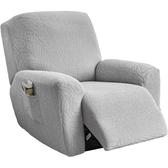 Stretch Recliner Slipcovers Jacquard Sofa Cover 4-Piece Slipcover Furniture Protector Recliner Chair Cover with Storage Pocket for Living Room Light Grey