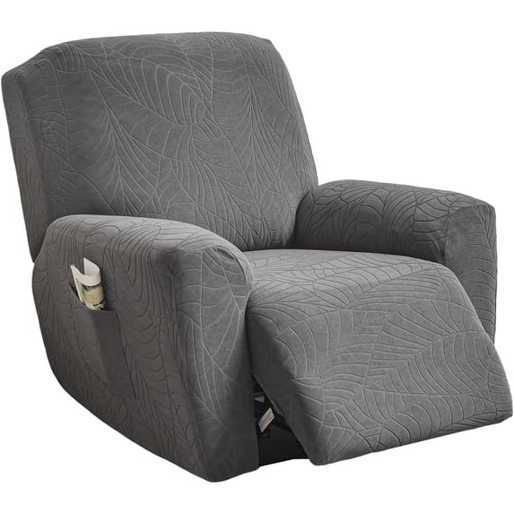 Stretch Recliner Slipcovers Jacquard Sofa Cover 4-Piece Slipcover Furniture Protector Recliner Chair Cover with Storage Pocket for Living Room Gray