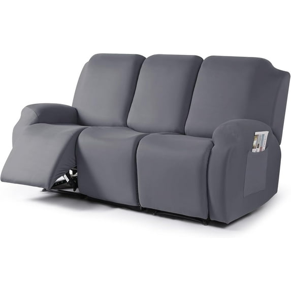 Stretch Recliner Sofa Covers 3 Pieces Couch Covers for 3 Seat Reclining Sofa, Soft Polyester Fabric Washable Furniture Protector Sofa Slipcovers with Pockets (3 Seat, Light Gray)