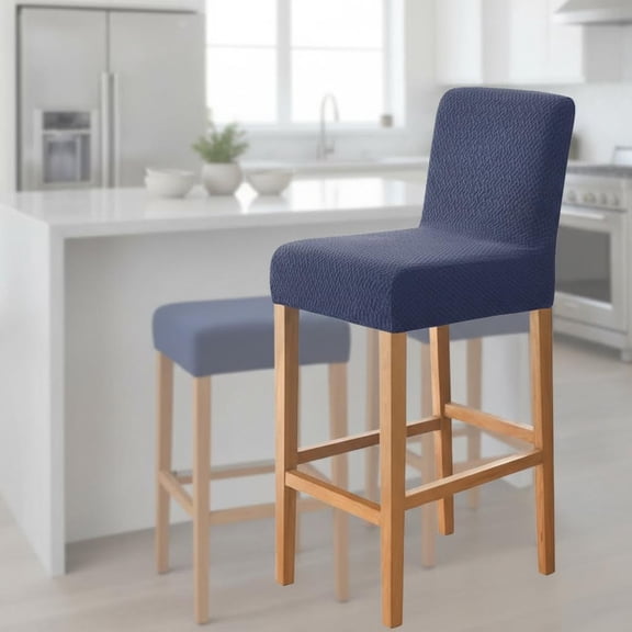Stretch Removable Bar Stool Covers Set of 2 with Backs, Square Slipcovers for Kitchen Dining Room and Cafe Bar Chair Seats