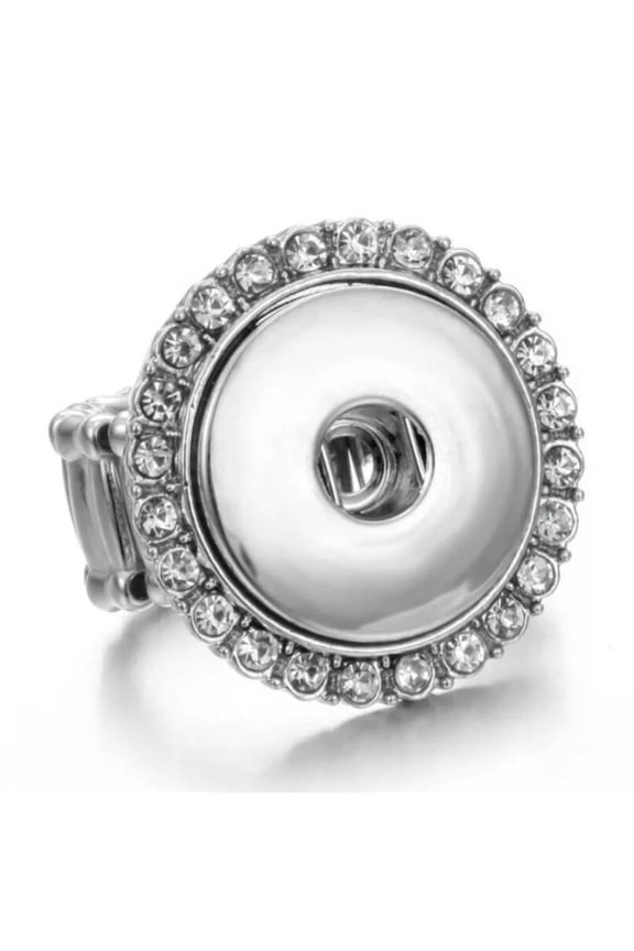 Stretch Rhinestone Finger Ring Silver Snap Jewelry Fits 18MM 20MM Ginger Charm Buttons
