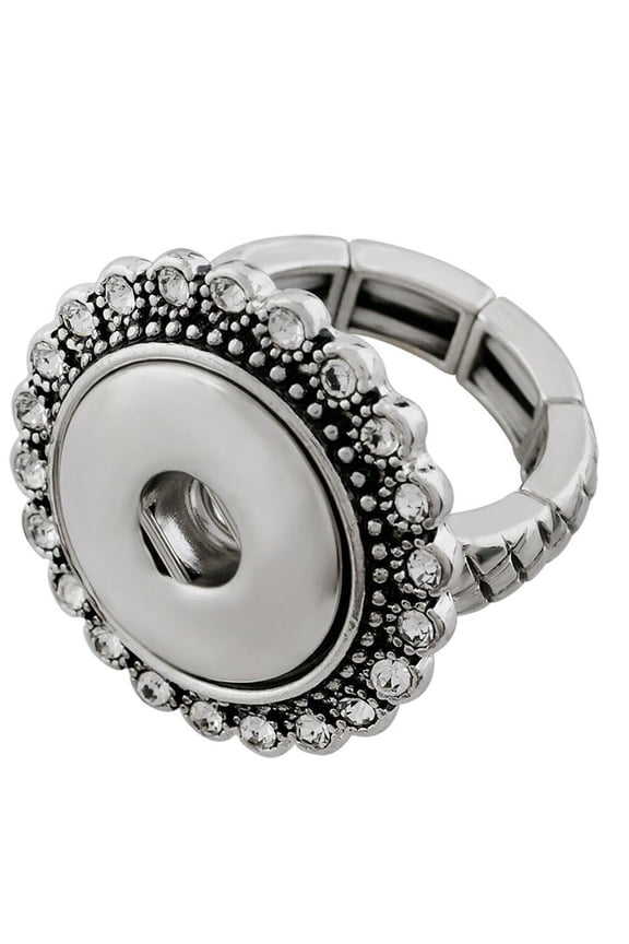 Stretch Rhinestone Finger Ring Silver Snap Jewelry Fits 18MM 20MM Ginger Charm Buttons