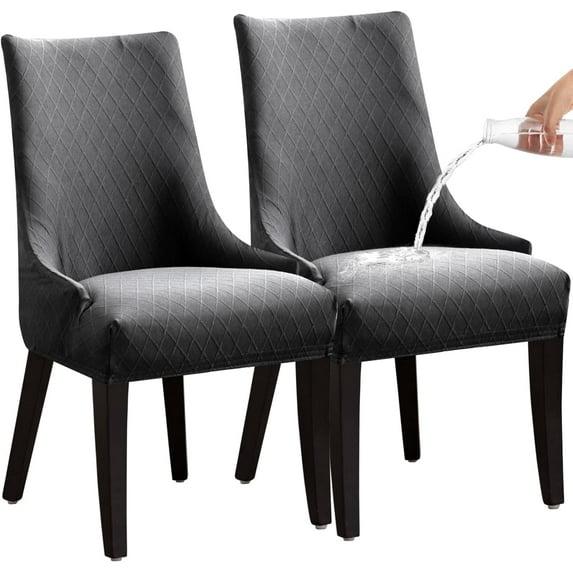 Stretch Rhombic Geometric Wingback Chair Covers Slipcover - Reusable Arm Chair Protector Cover for Dining Room (Grey, Set of 2)
