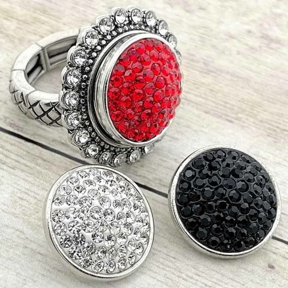 Stretch Ring Snap Jewelry Bundle Rhinestone Ginger Charm Red Black White 20MM Buttons