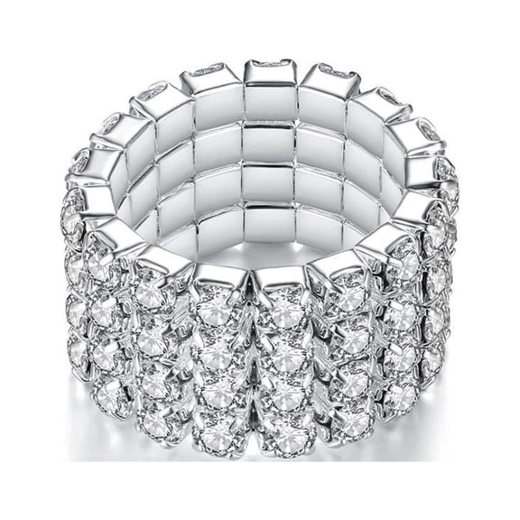 Stretch Ring with 4 Rows of Sparkling Crystal Rhinestones