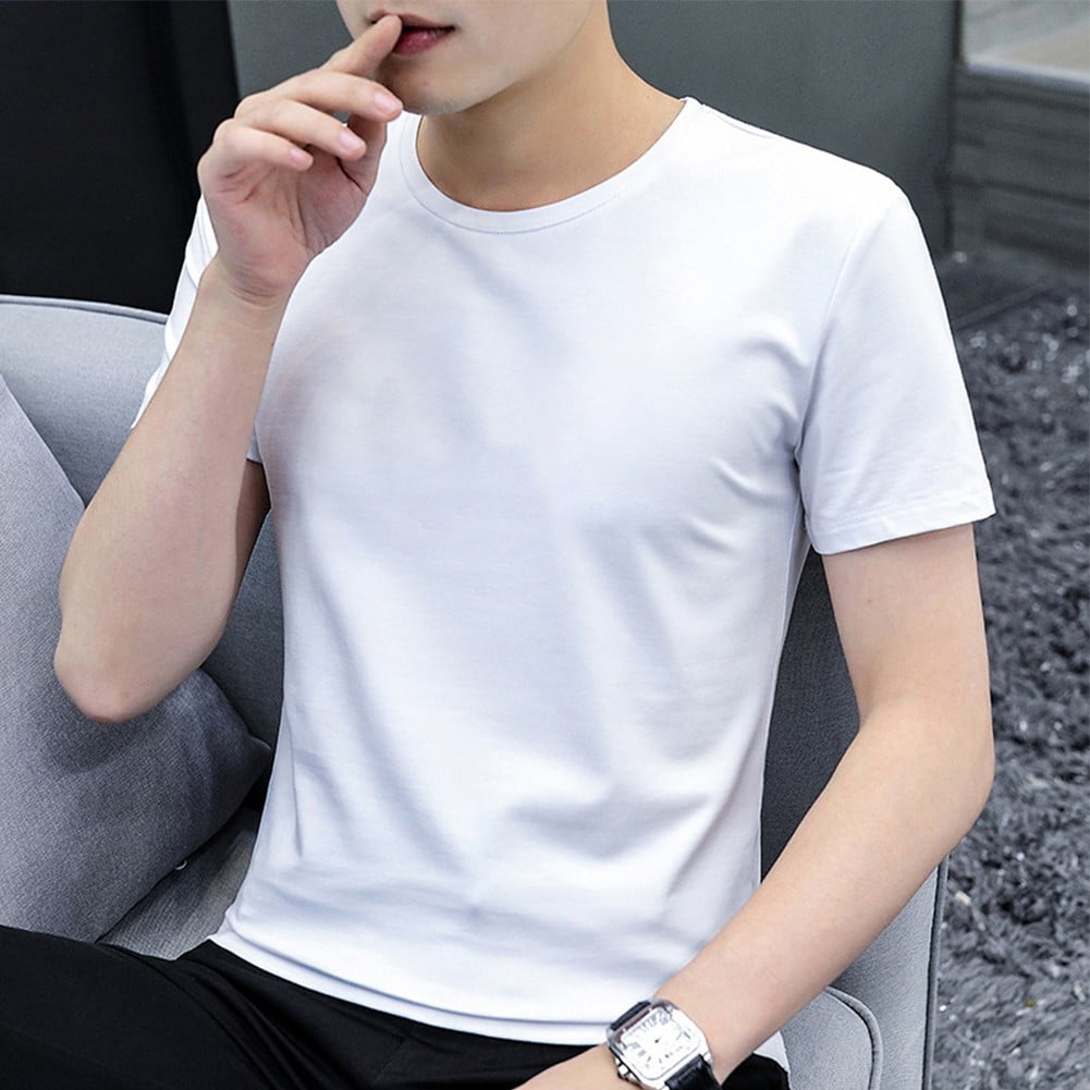 Stretch Round Neck Basic Tops Mens Seamless Thin Undershirts