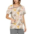 thumbnail image 1 of Stretch Scrubs For Women，Scrubs for Women Trendy Easter Printing Plus Size Scrubs Tops Casual V Neck Short Sleeve Uniform with Pocket，Yellow，S, 1 of 5