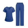 thumbnail image 1 of Stretch Scrubs Uniforms for Women - COZY V Neck Scrub Top and Bootcut Cargo Straight Pants with Multi-Pocket,Blue S, 1 of 3