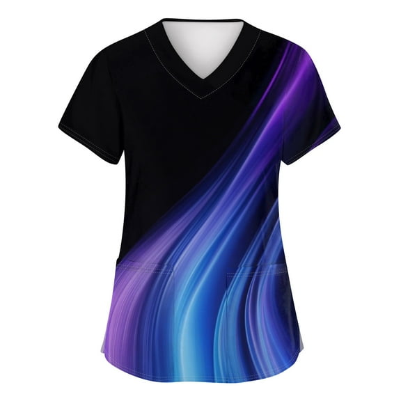Stretch Scrubs for Women,Gradient Color Printed Scrubs Tops for women - Breathable Short Sleeve with Deep Chest Pockets - Dark Purple - XXXXXL