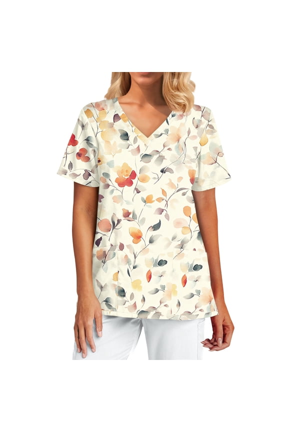 Stretch Scrubs for Women,Womens Workwear Tops - Durable Scrub Tops with Reinforced Shoulders & Pockets - Yellow - L