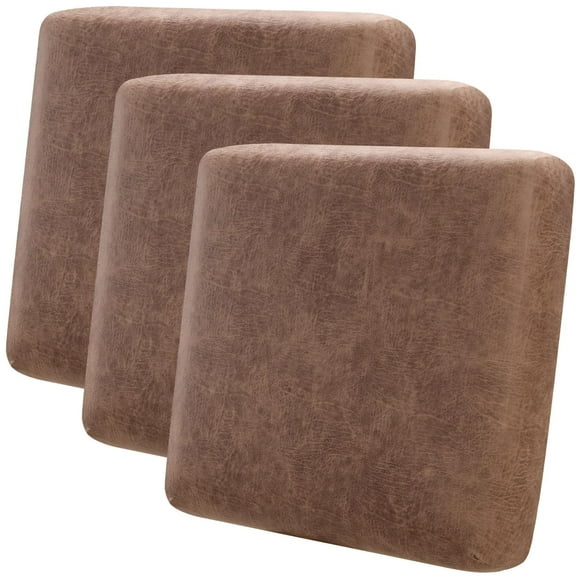 Stretch Sofa Cushion Covers, Suede Leather Look Slipcovers for Couches Chairs, Removable Furniture Protector, Elastic Fit 20-27.5 Inches, 3 Pieces, Brown