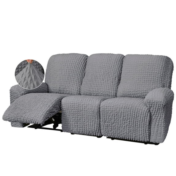Stretch Seersucker Recliner Sofa Cover 8-Pieces Country style Reclining Couch Slipcover Simple Home Furniture Protector, 3 Seater/Grey