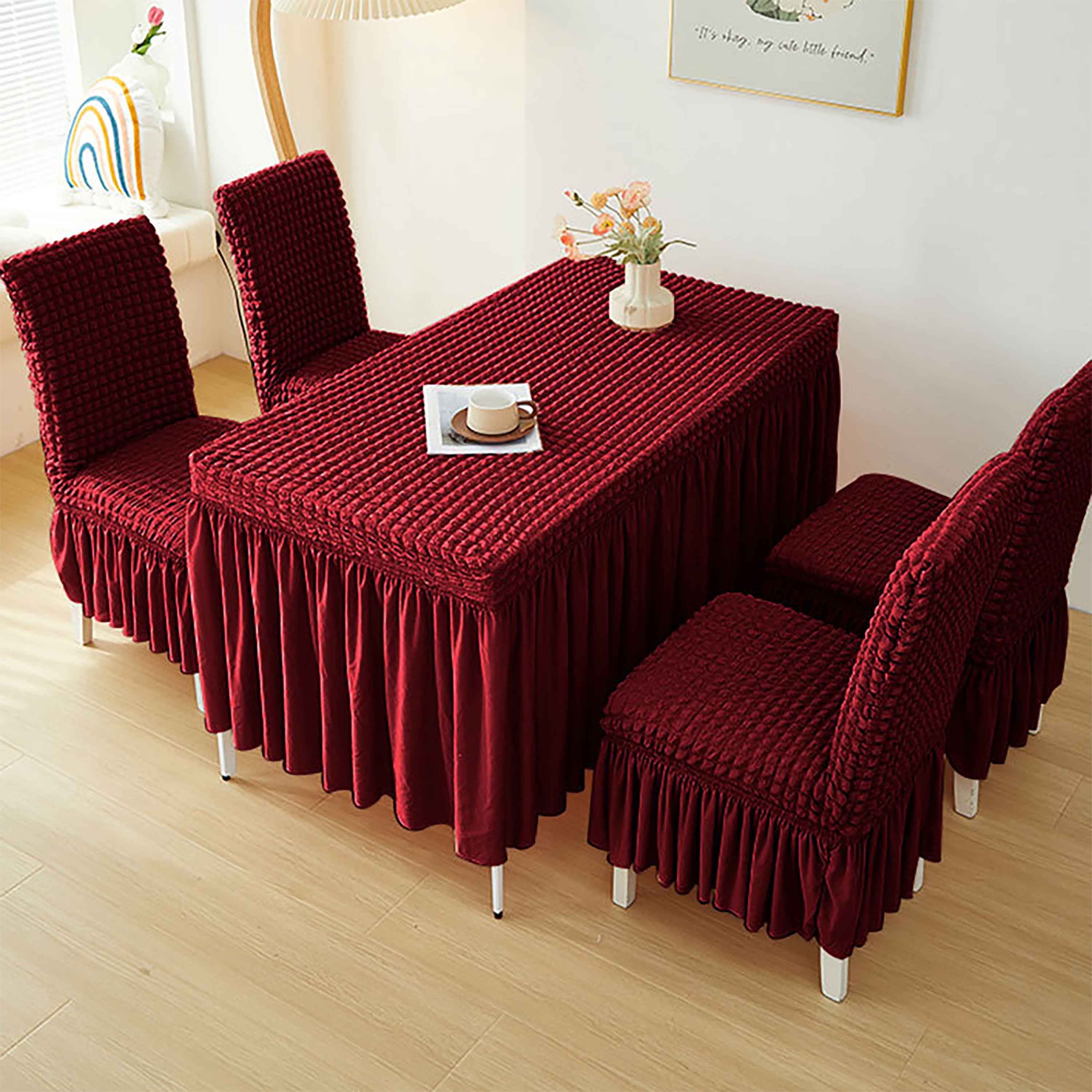 Stretch Seersucker Tablecloth With Long Skirt,Dining Chair Covers Set ...