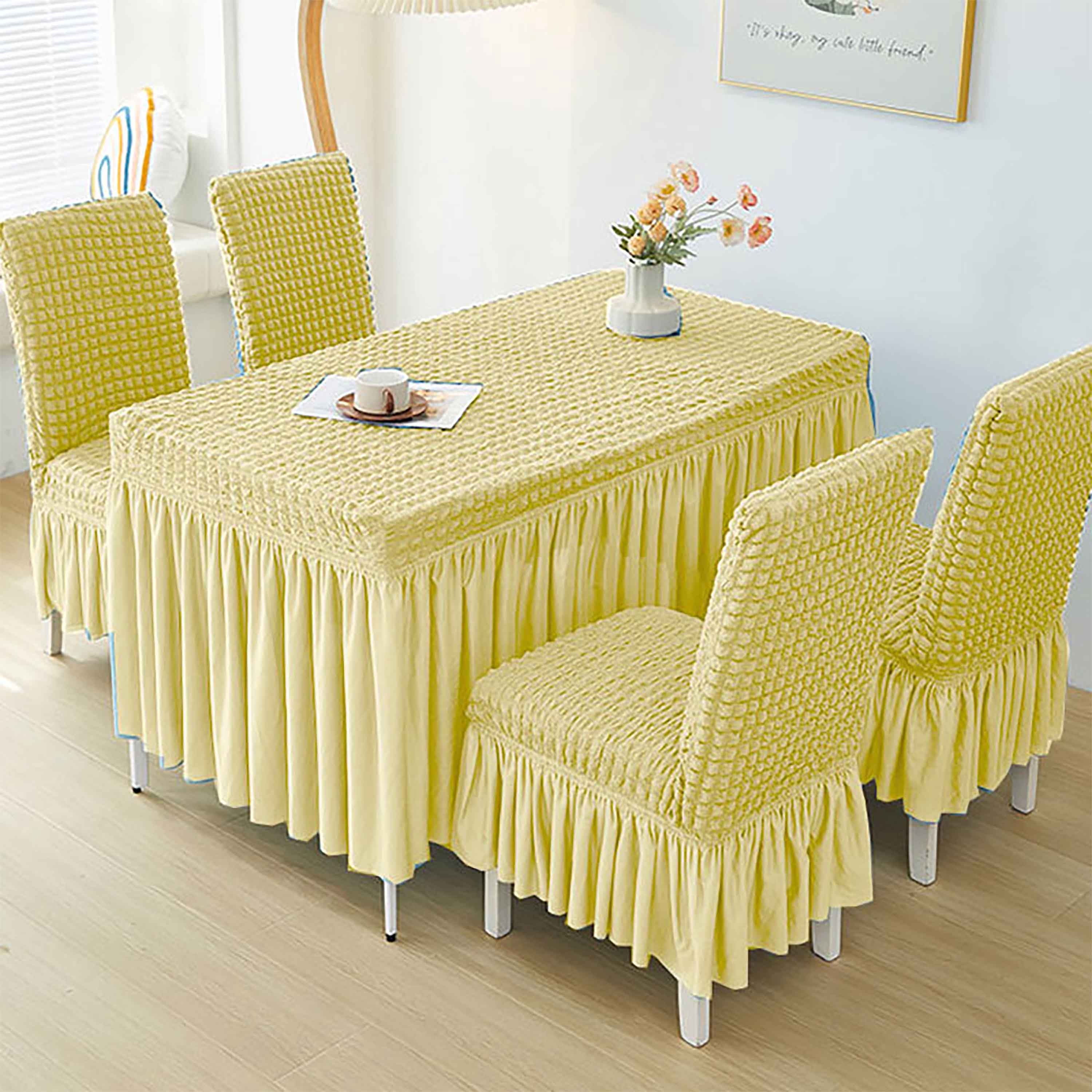 Stretch Seersucker Tablecloth With Long Skirt,Dining Chair Covers Set ...