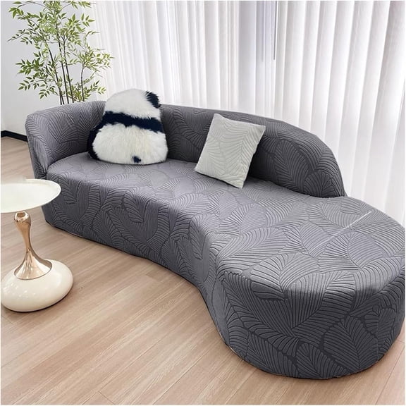 Stretch Semi Circle Curved Sofa Cover, Curved Couch Cover Non-Slip Modern Cloud Sectional Sofa Slipcover(Gray,4seat [ 92-118 inch])