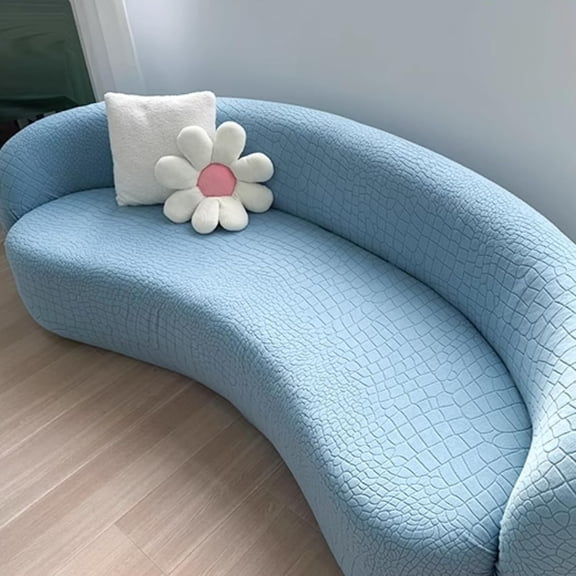Stretch Semi-Circular Curved Sofa Cover, Curved Couch Cover Non-Slip Modern Cloud Sectional Sofa Slipcover (Light Blue,1 seat [37-57 inch])