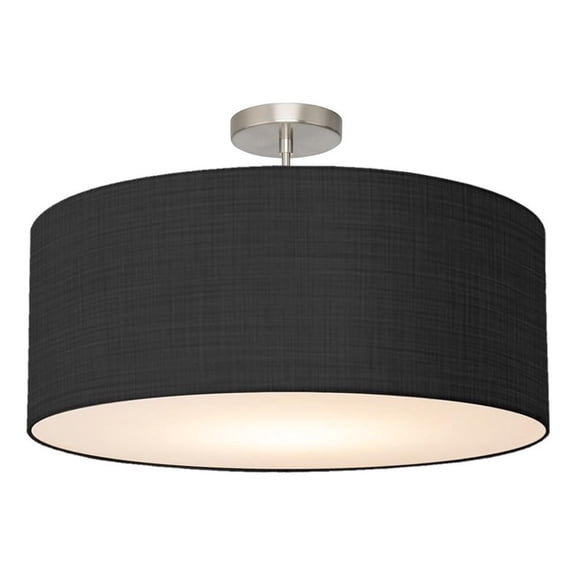 Stretch Semi Flush Mount Black Linen Shade Satin Nickel
