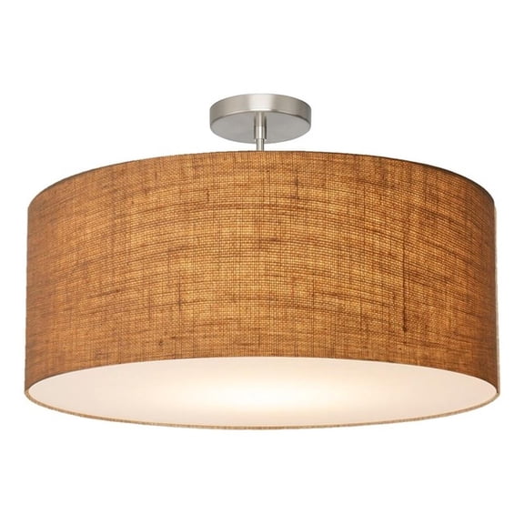 Stretch Semi Flush Mount Burlap Shade Satin Nickel
