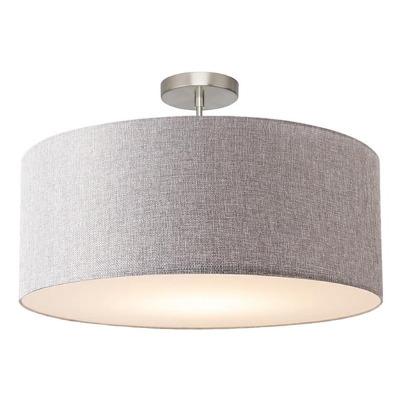 Stretch Semi Flush Mount Cashmere Gray Linen Shade Satin Nickel