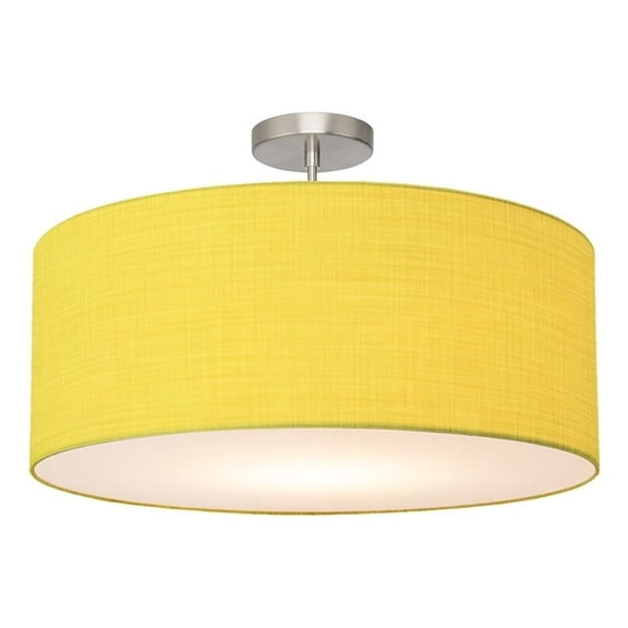 Stretch Semi Flush Mount Mustard Linen Shade Satin Nickel