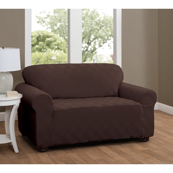 Stretch Sensations 1-Piece Stretch Double Diamond Sofa Slipcover, Chocolate
