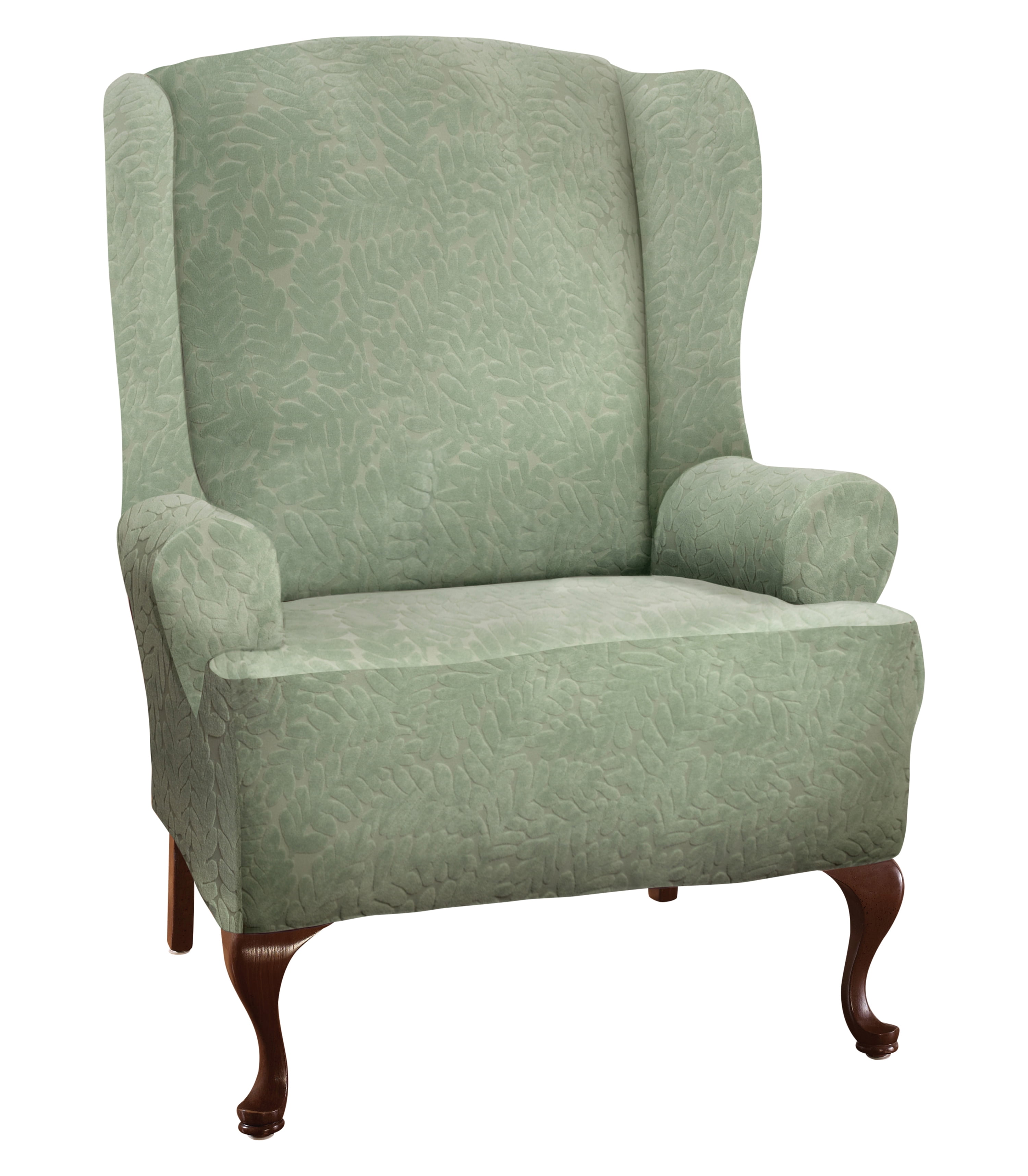 Stretch Sensations 1Piece Stretch Fernwood Wing Chair Slipcover, Sage