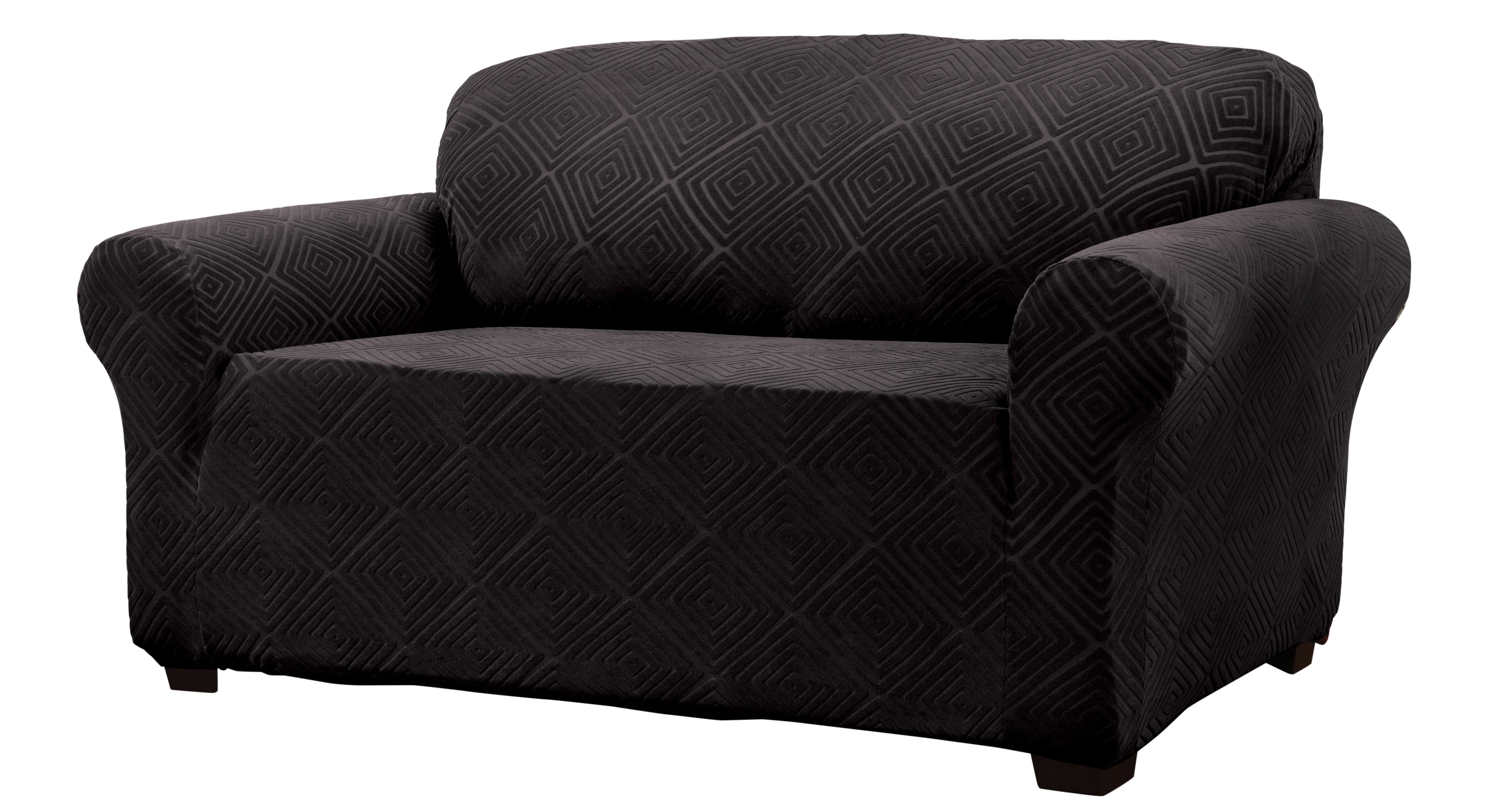 Stretch Sensations 1-Piece Stretch Shapely Diamond Loveseat Slipcover, Black