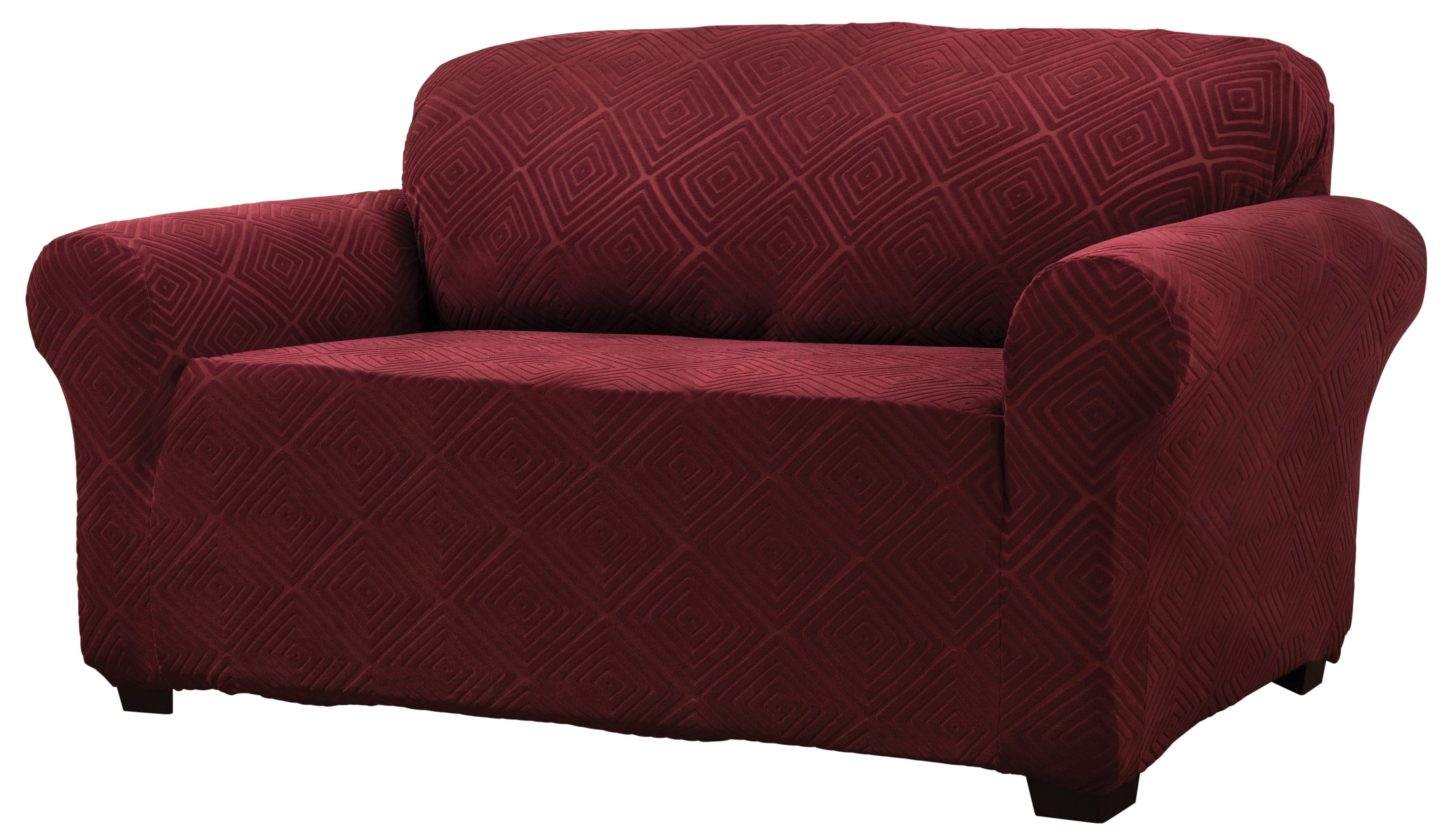 Stretch Sensations 1-Piece Stretch Shapely Diamond Loveseat Slipcover, Burgundy