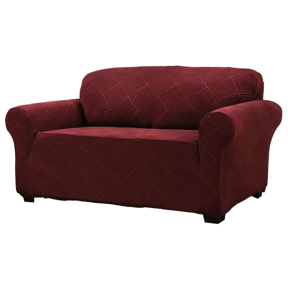 Stretch Sensations 1-Piece Stretch Shapely Diamond Loveseat Slipcover, Burgundy